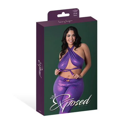 Magic Silk Glimmer Wrap Halter & Flair Pant Set Purple Disco