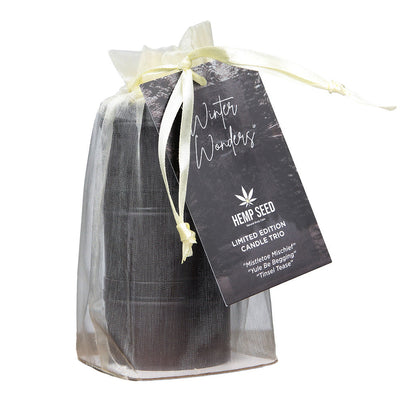Earthly Body Hemp Seed 3-in-1 Massage Candle Holiday Trio: Mistletoe Mischief Tinsel Tease Yule Be Begging