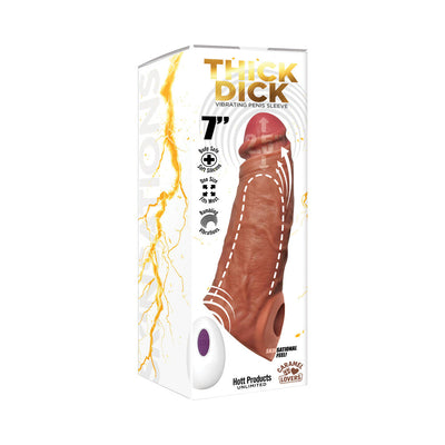 Skinsations Thick Dick Vibrating Sleeve With Remote Control Multi-Function Caramel Lovers