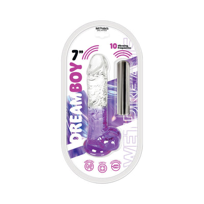 Wet Dreams Dream Boy Jelly Dildo Clear/Lavender Gradient W/ Rechargeable Multi-Speed Bullet 7in