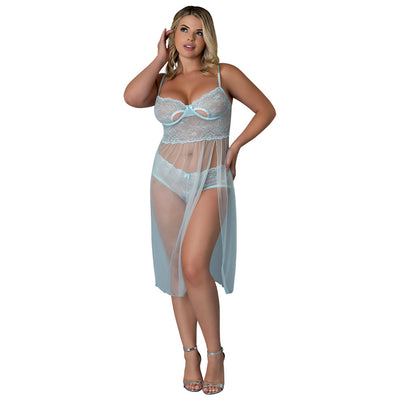Magic Silk Blue Sky Long Chemise & Boy Short Panty Blue