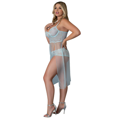 Magic Silk Blue Sky Long Chemise & Boy Short Panty Blue