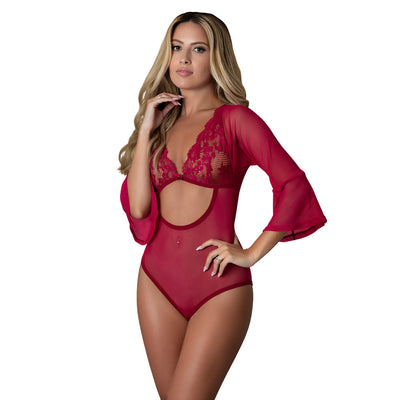 Magic Silk Black Cherry 3/4 Sleeve Playsuit Cherry