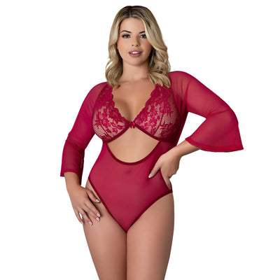 Magic Silk Black Cherry 3/4 Sleeve Playsuit Cherry