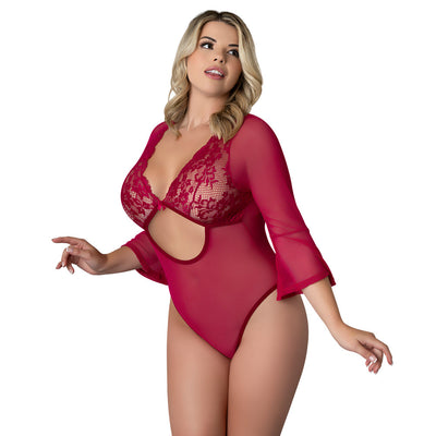 Magic Silk Black Cherry 3/4 Sleeve Playsuit Cherry