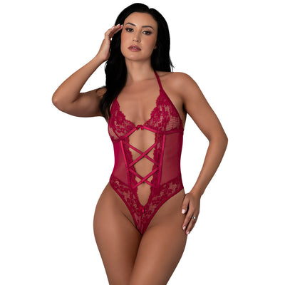 Magic Silk Black Cherry Halter Teddy Cherry