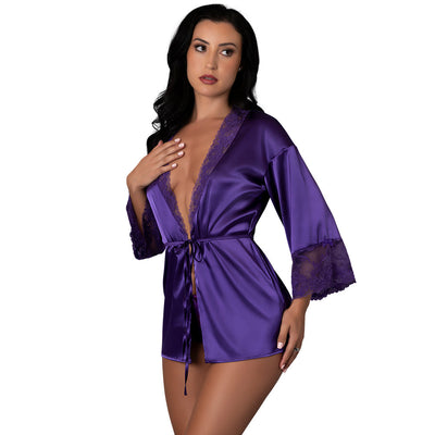 Magic Silk Satin Petals Bustier & Boy Short Set Purple