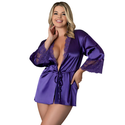 Magic Silk Satin Petals Bustier & Boy Short Set Purple