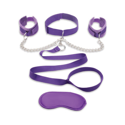 Lux Fetish Collar Cuffs & Leash Set - Purple