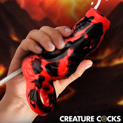 Creature Cocks Hell Hound Squirting Silicone Penis Enhancer - Red