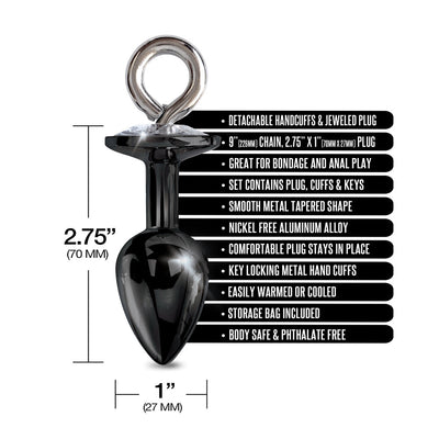 NIXIE Metal Butt Plug & Furry Handcuff Set Medium Black