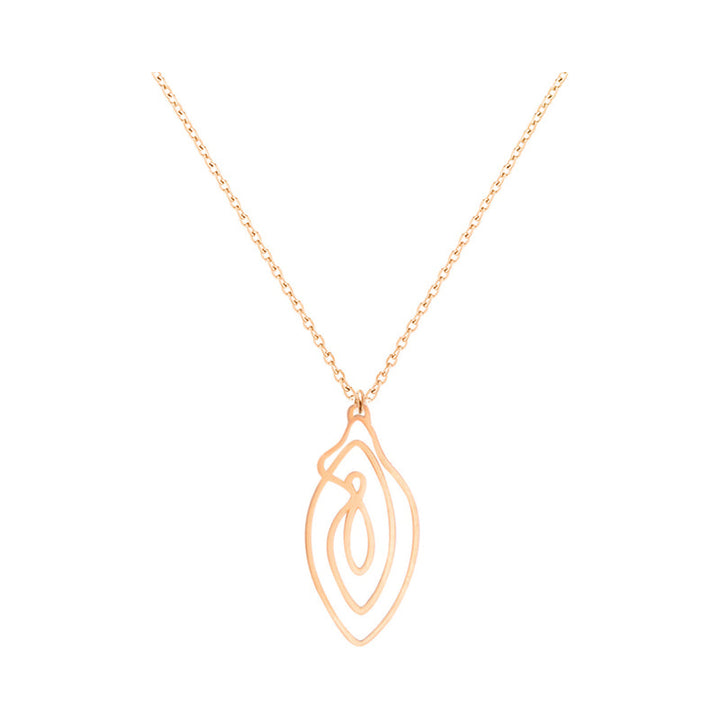 Rose gold necklace with minimalist vulva line drawing pendant on delicate chain