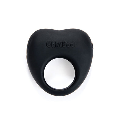 Black silicone Lovelife Share couples ring with OhMiBod logo, designed for shared intimate experiences.