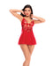 Sheer Mesh Babydoll w/Embroidered Cups & Thong - Red S/M