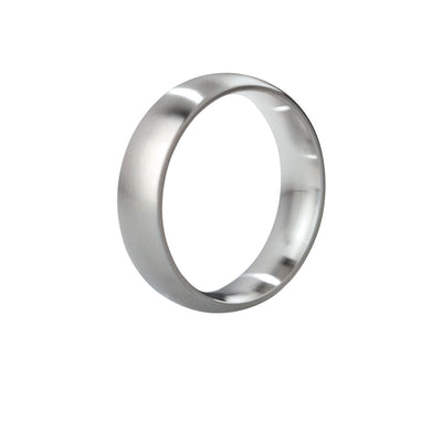 Brushed stainless steel round C-ring with smooth finish, 48mm diameter, designed for intimate wear.
