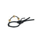 Black adjustable corona strap with three gold-plated balls and dual connecting cables for e-stim devices.
