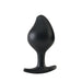 Black silicone Mystim Rocking Force S anal plug with ergonomic tapered shape and flared base for safe use.