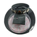 Black leather adjustable ring with five silver snaps displayed on branded packaging