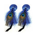 Pair of blue sequin round pasties adorned with vibrant peacock feathers and soft blue feathers.
