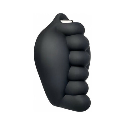 Black silicone grind pad with contoured, rounded nubs designed for intimate pleasure and compatible with bullet vibes.