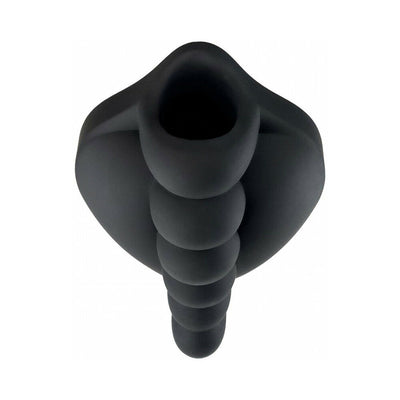 Black silicone Honeybunch grind pad with contoured nubs and hollow center for bullet vibe insertion.