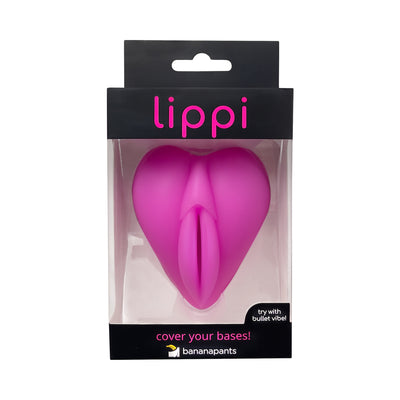 Hot pink silicone Lippi stimulator in clear and black Banana Pants packaging with pink branding.