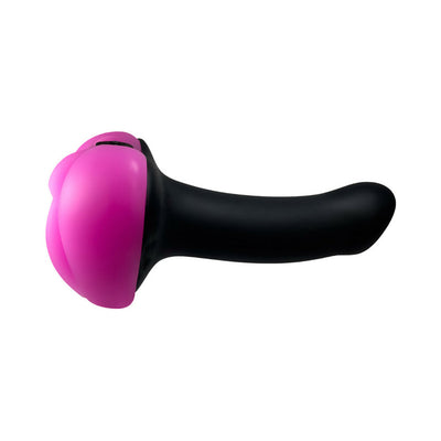 Banana Pants Lippi Hot Pink silicone stimulator with plump lips design and black base for strap-on or standalone use.