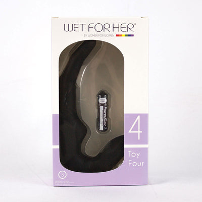 Wet for Her Four More Black Noir dual-stimulation toy with removable bullet vibrator in retail packaging