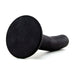Small black silicone curved dildo with wide base designed for G-spot stimulation and harness use.