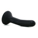 Black silicone curved adult toy with a wide base designed for G-spot stimulation and harness compatibility.