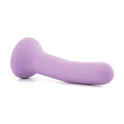 Smooth lavender silicone toy with a subtle curve and flared base for comfortable, stable use.