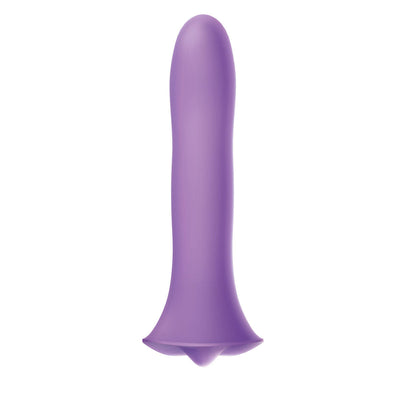 Purple small-sized sleek silicone clitoral stimulator with ergonomic base for targeted pleasure.