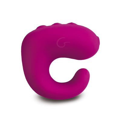 Gvibe Gring XL finger ring vibrator in sweet raspberry color with ergonomic curved design and textured surface.