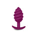 Purple ribbed silicone anal plug with curved base for comfortable wear, Gvibe Gplug Twist 2 in Sweet Raspberry color.