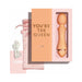 Peach-colored Majesty 2 wand vibrator in pink box with "You're the Queen" text, USB charging cable, satin pouch, and user manual.
