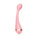 Pink curved G-spot vibrator with textured head and gold accent ring on a white background