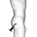 Black silicone curved dildo with suction base shown inserted in a male anatomy illustration for prostate stimulation.