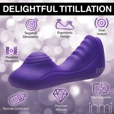 Purple ergonomic silicone vibrator with dual motors, remote control, and textured design for targeted stimulation and powerful vibrations.