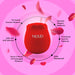 Red rose-shaped pulsing vibrator surrounded by rose petals with key features highlighted on a pink background.