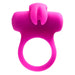 Bright pink silicone vibrating ring with bunny ear stimulator designed for couples' intimate use.