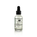 Clear glass dropper bottle of Eye of Love Natural Pheromone Beard Oil 30ml with black cap on white background.