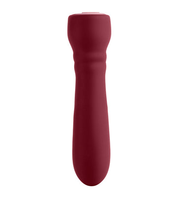 Sleek purple silicone USB rechargeable personal massager with ergonomic shape and smooth finish.