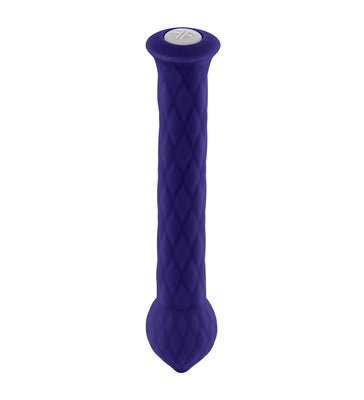 Deep purple textured silicone wand with rounded tip and single button control on top.
