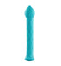 Blue textured silicone wand with pointed tip designed for targeted stimulation and ergonomic use.