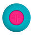Top view of Femme Funn Diamond Wand in teal with a pink center button featuring the FF logo.