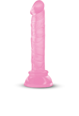 Pink 8-inch jelly TPR dong with realistic texture and strong suction cup base.