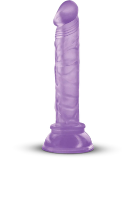 Purple 8-inch jelly textured dong with suction base for hands-free use.