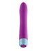 Purple silicone flexible bullet vibrator with textured silver base and control buttons.