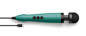 Doxy USB-C Wand massager in turquoise with black silicone head and control buttons, featuring a USB-C charging cable.