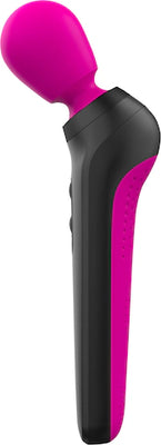 Palm Power Extreme Body Massager in black and fuchsia with ergonomic handle and detachable silicone head.